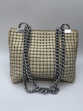 Beige Mesh Chain-Handle Women’s Shoulder Bag